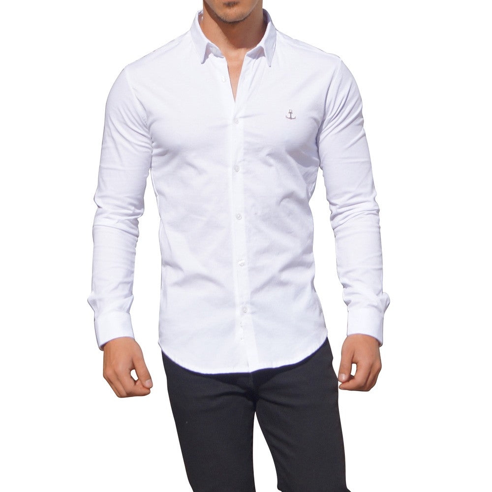 White Long Sleeve Shirt Metal Emblem White