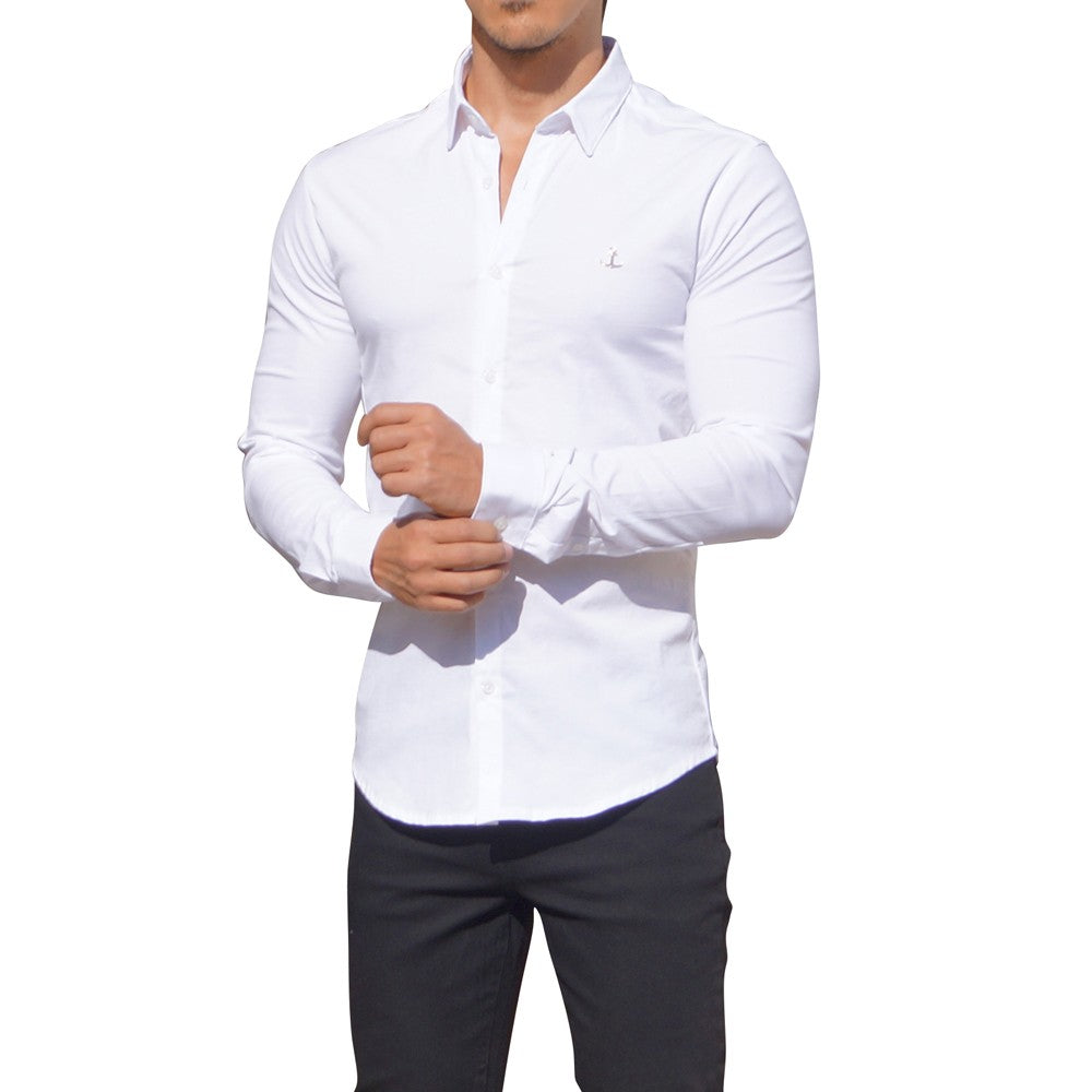 White Long Sleeve Shirt Metal Emblem White