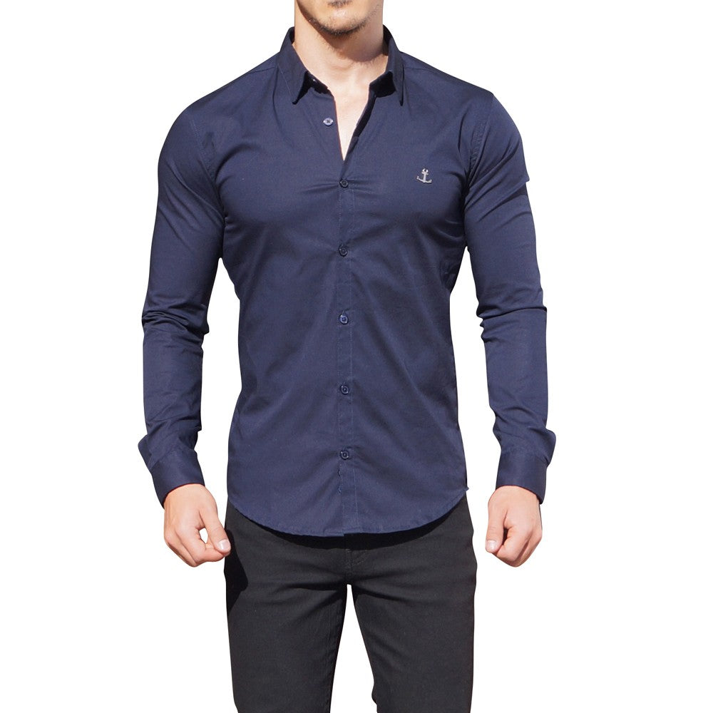 Navy Long Sleeve Metal Emblem Navy Shirt