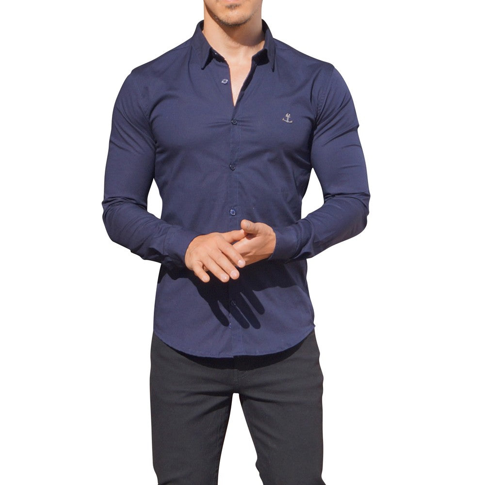 Navy Long Sleeve Metal Emblem Navy Shirt