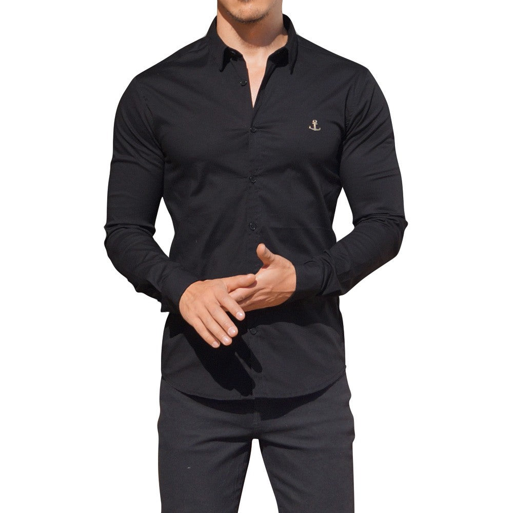 Black Long Sleeve Shirt Metal Emblem Black