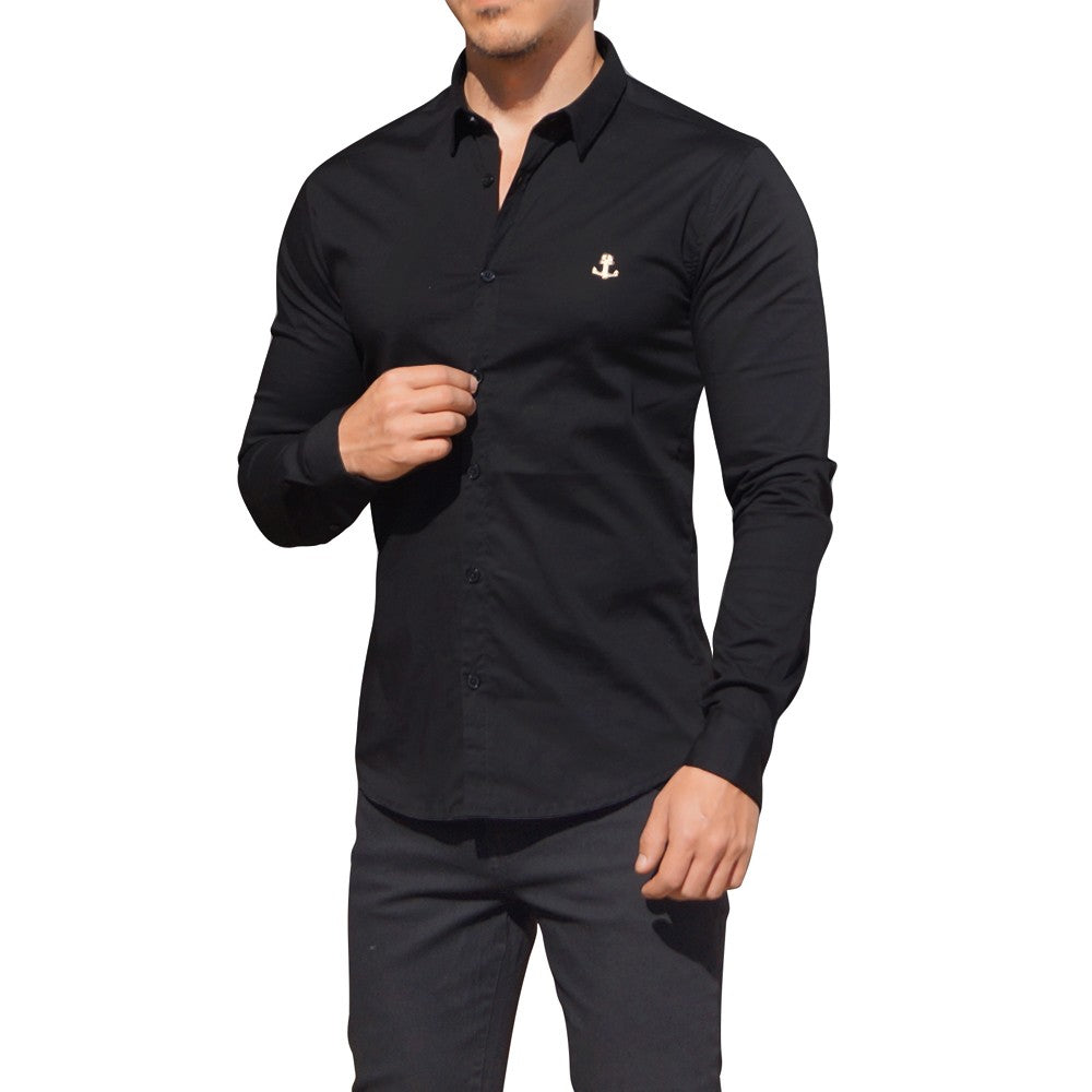 Black Long Sleeve Shirt Metal Emblem Black