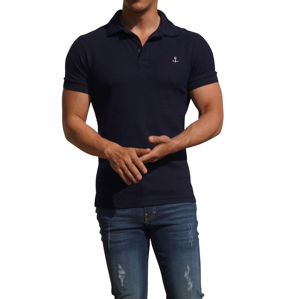 Navy Short Sleeve Polo Navy Metal Emblem