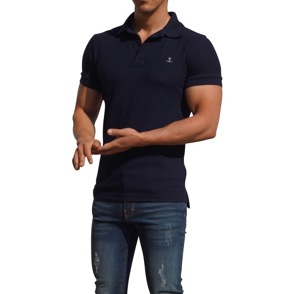 Navy Short Sleeve Polo Navy Metal Emblem