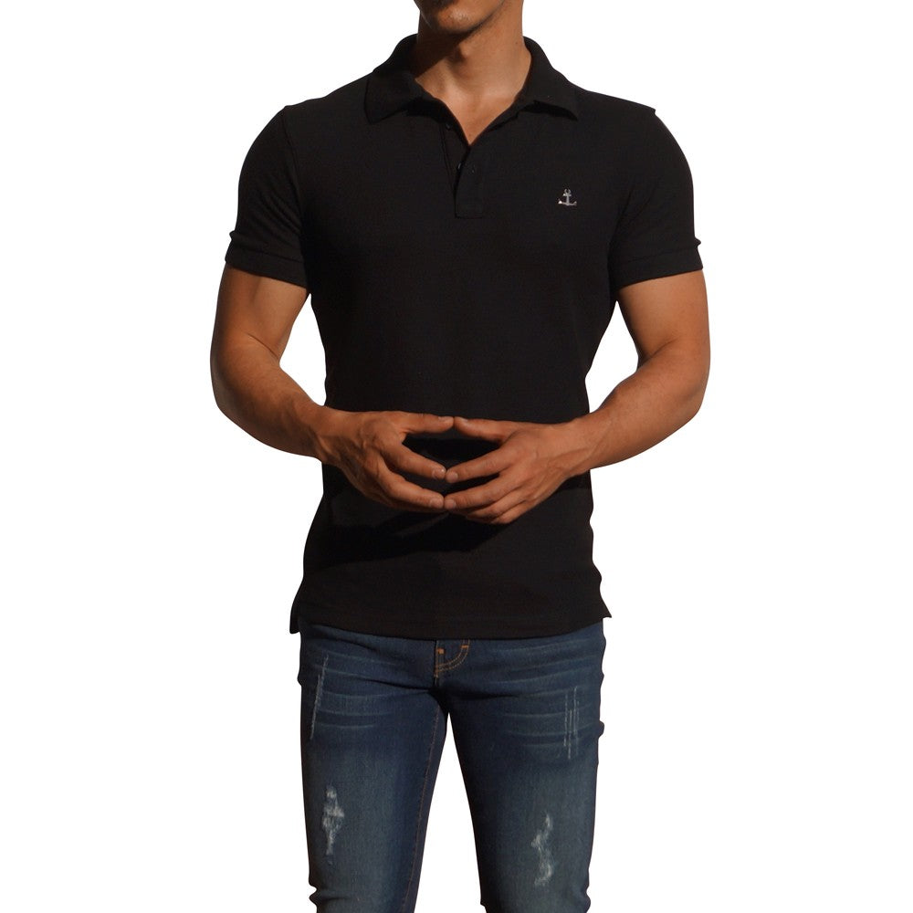 Black Polo Black Short Sleeve Metal Emblem