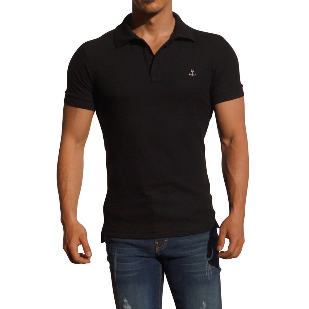 Black Polo Black Short Sleeve Metal Emblem