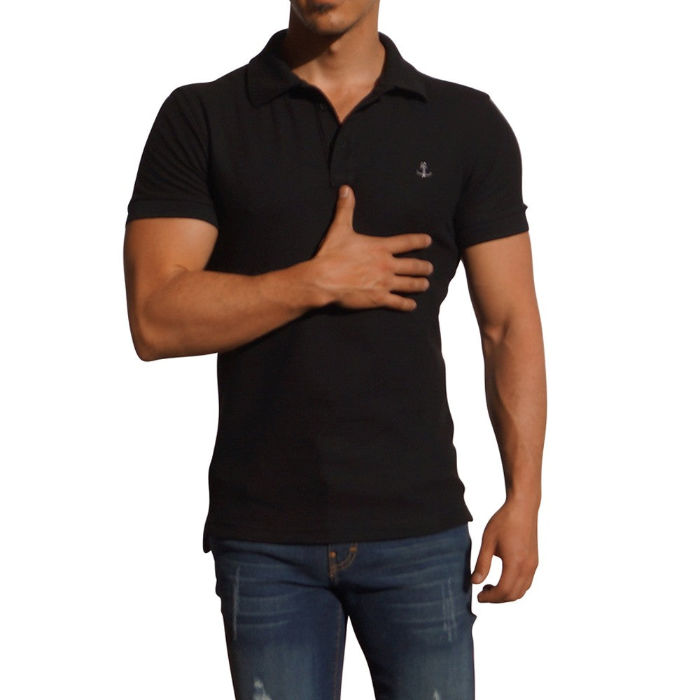 Black Polo Black Short Sleeve Metal Emblem