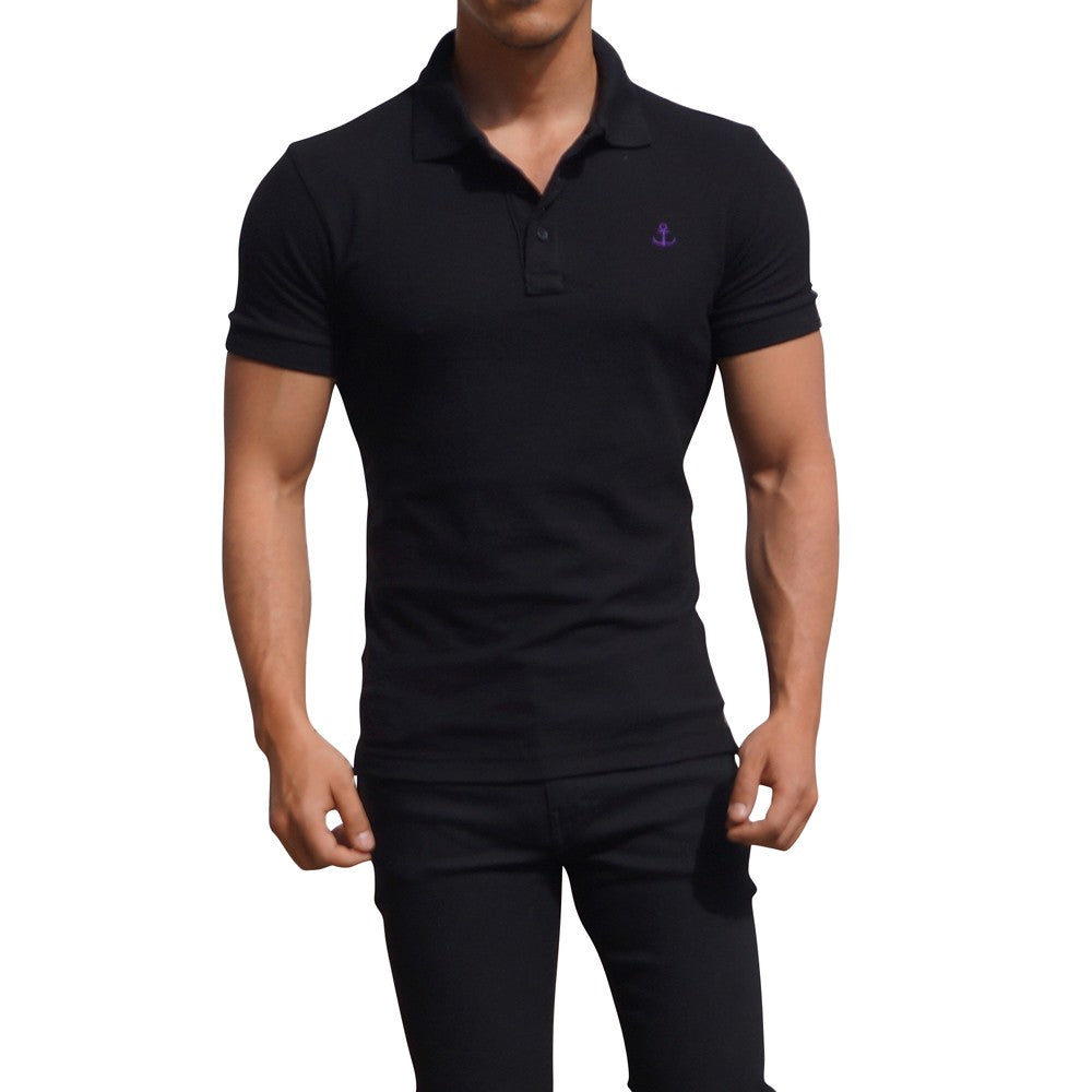 Black Polo Purple Logo Black Short Sleeve