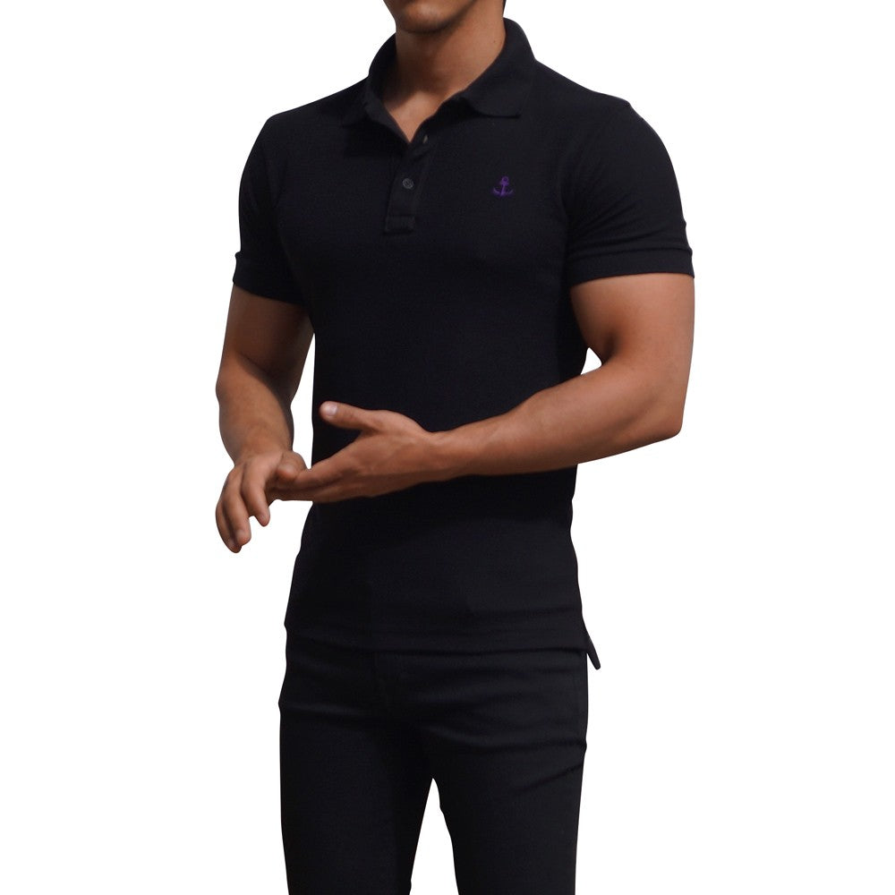Black Polo Black Short Sleeve Metal Emblem