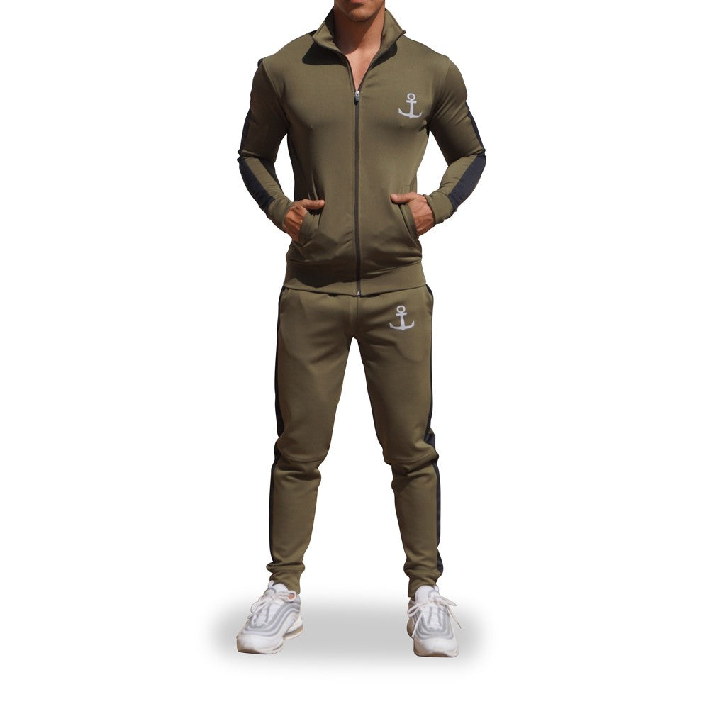 Elite Track Suit Pants Military Green Black Stripe