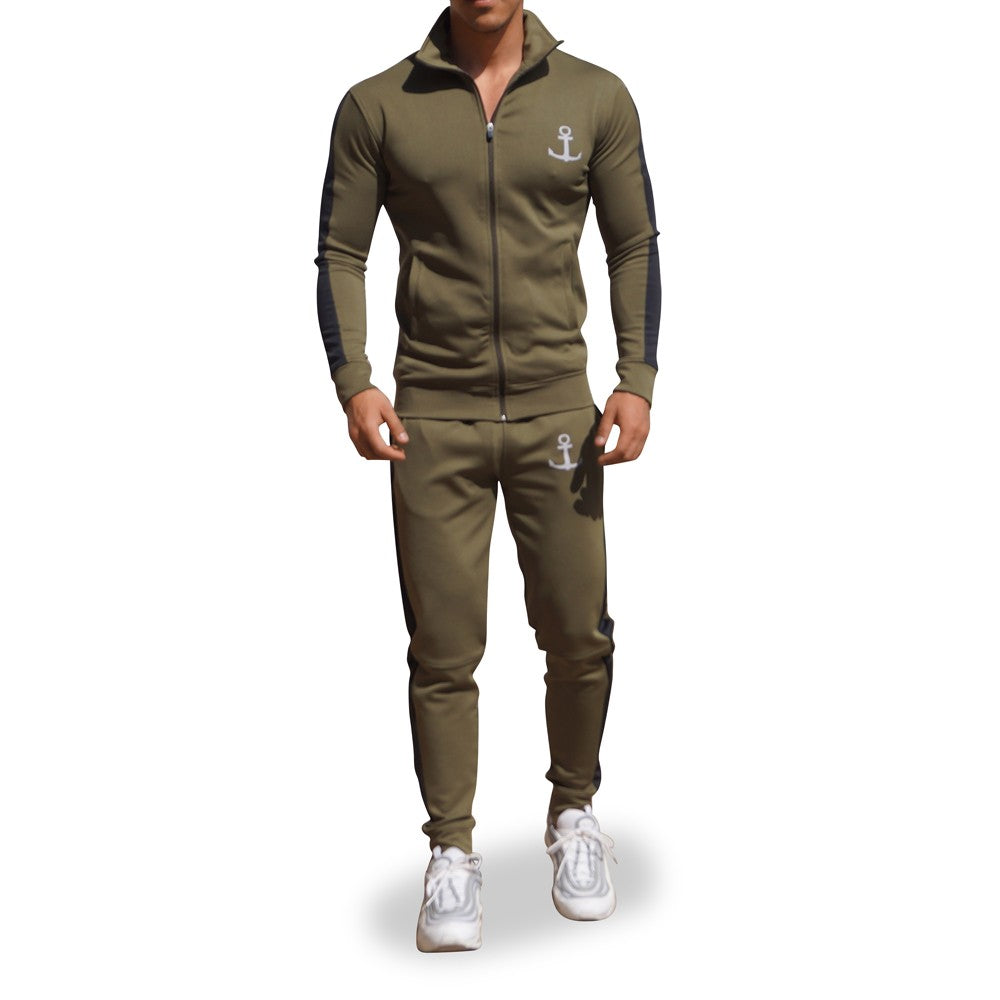 Elite Track Suit Pants Military Green Black Stripe