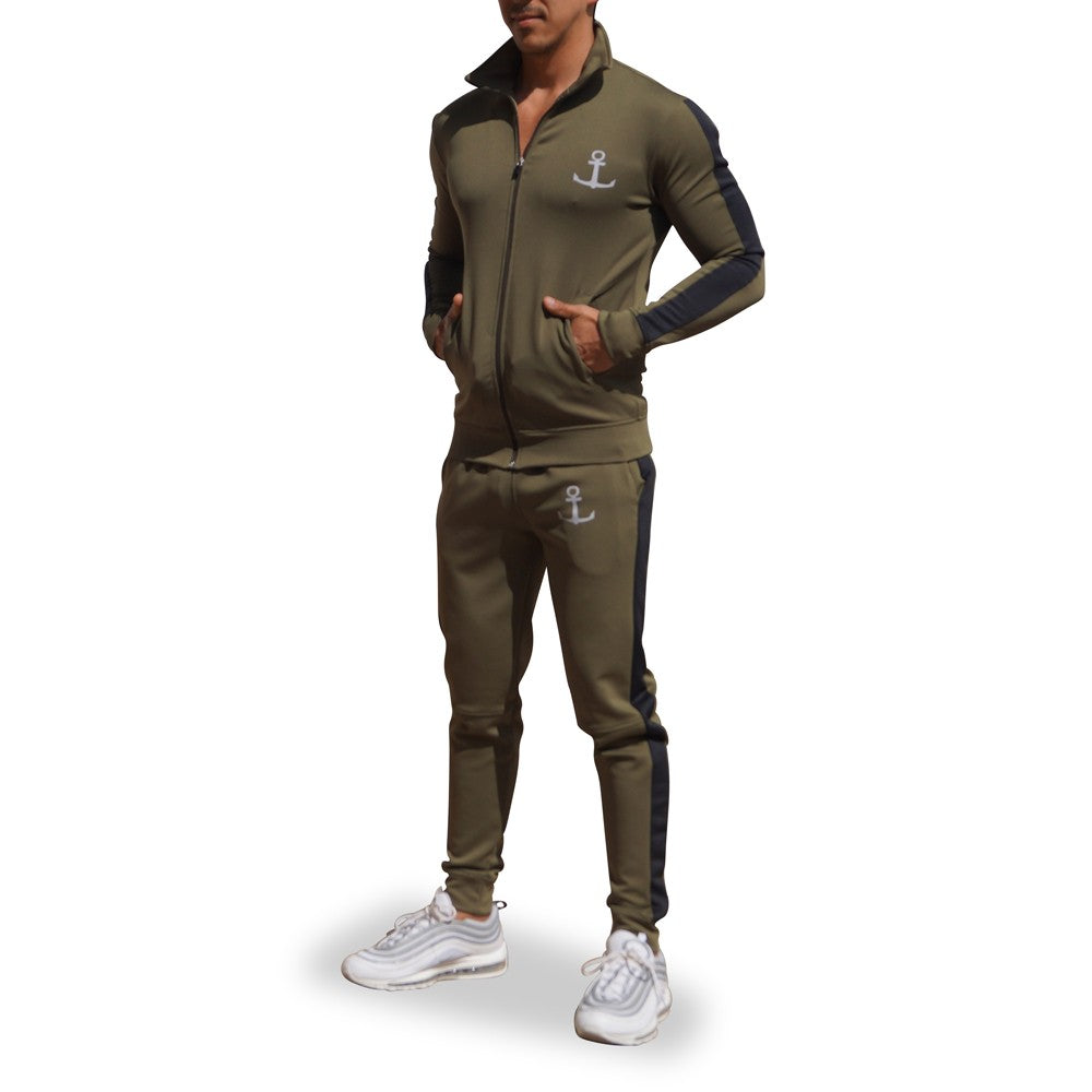 Elite Track Suit Pants Military Green Black Stripe