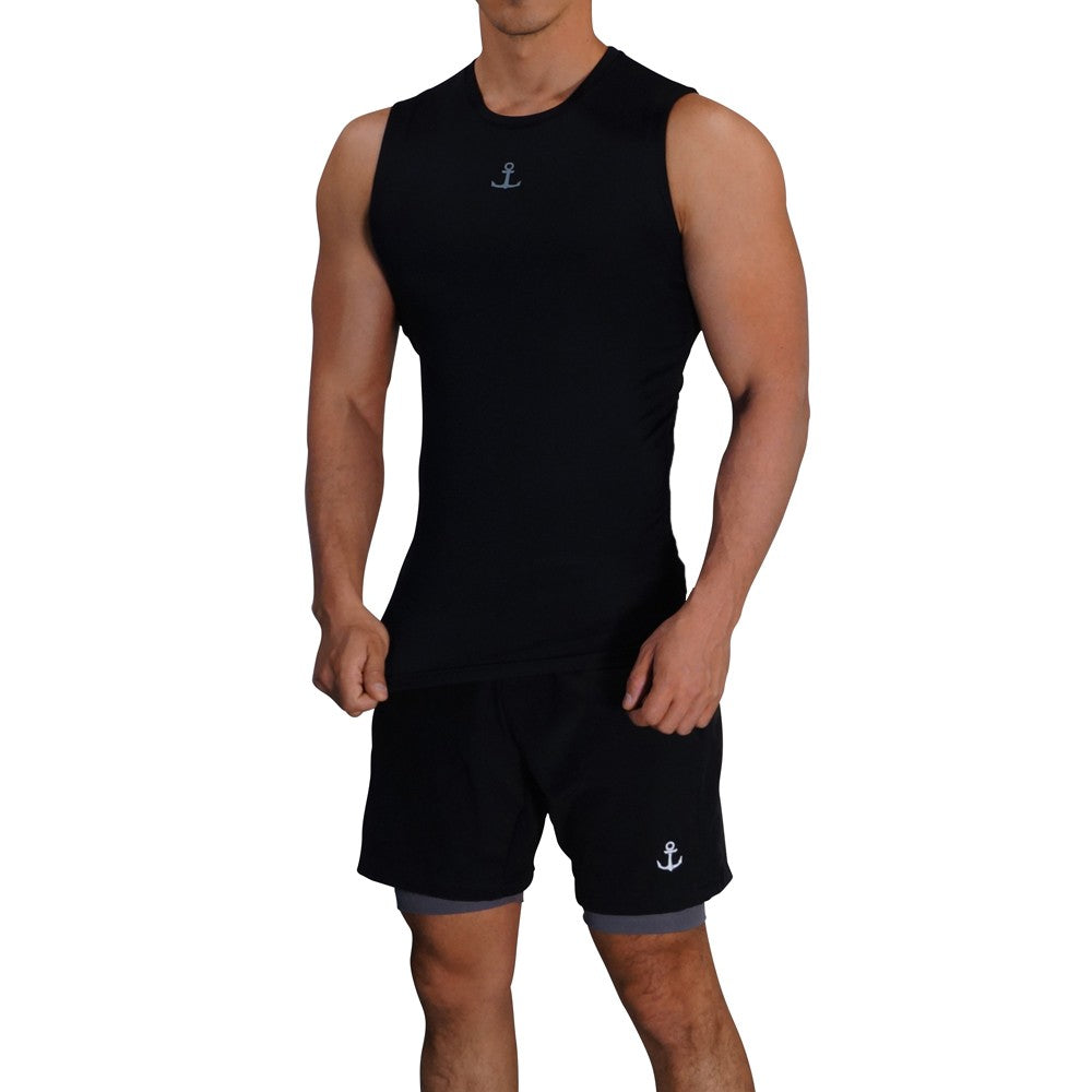 Strong Line Sleeveless Top Black Silver Logo