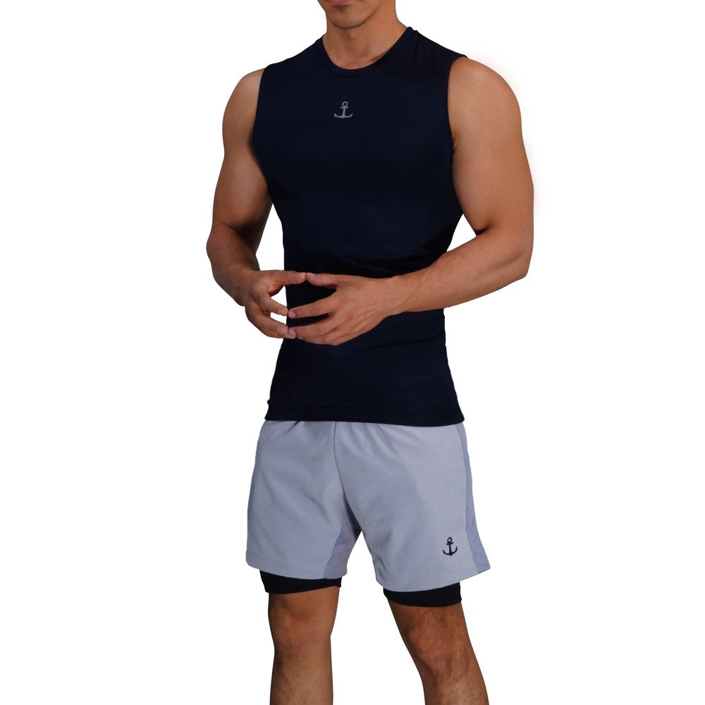 Strong Line Sleeveless Top Navy Silver Logo