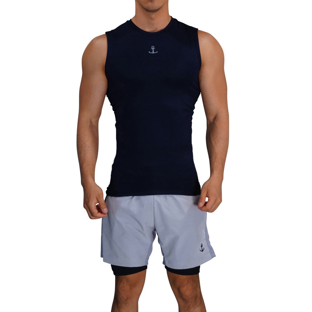 Strong Line Sleeveless Top Navy Silver Logo