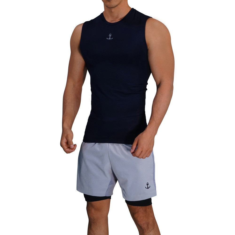 Strong Line Sleeveless Top Navy Silver Logo
