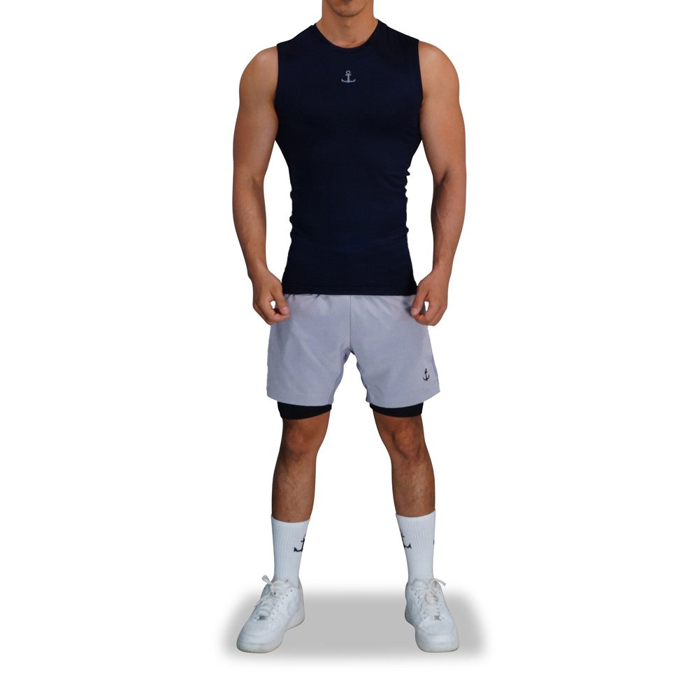 Strong Line Sleeveless Top Navy Silver Logo