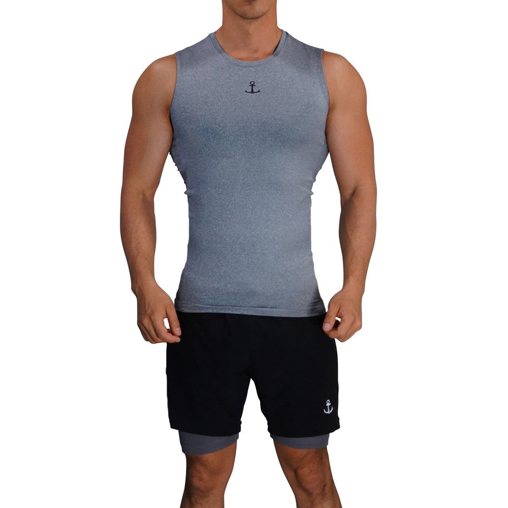 Strong Line Sleeveless Top Silver Black Logo