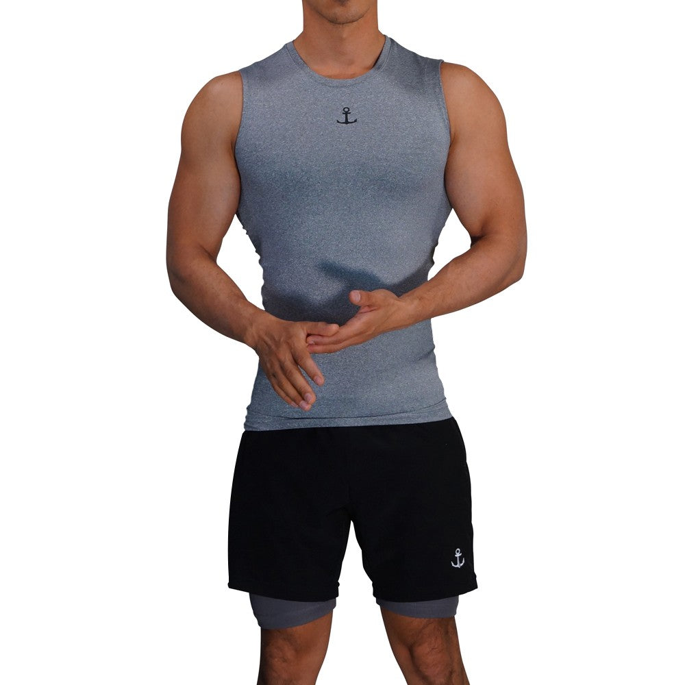 Strong Line Sleeveless Top Silver Black Logo