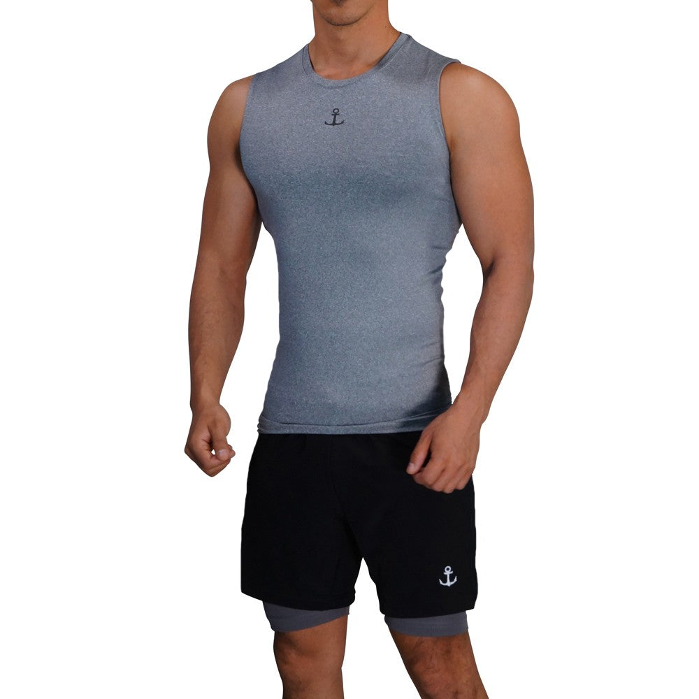 Strong Line Sleeveless Top Silver Black Logo