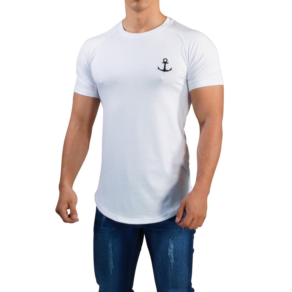 White Raglan T-shirt White Short Sleeve Black Logo