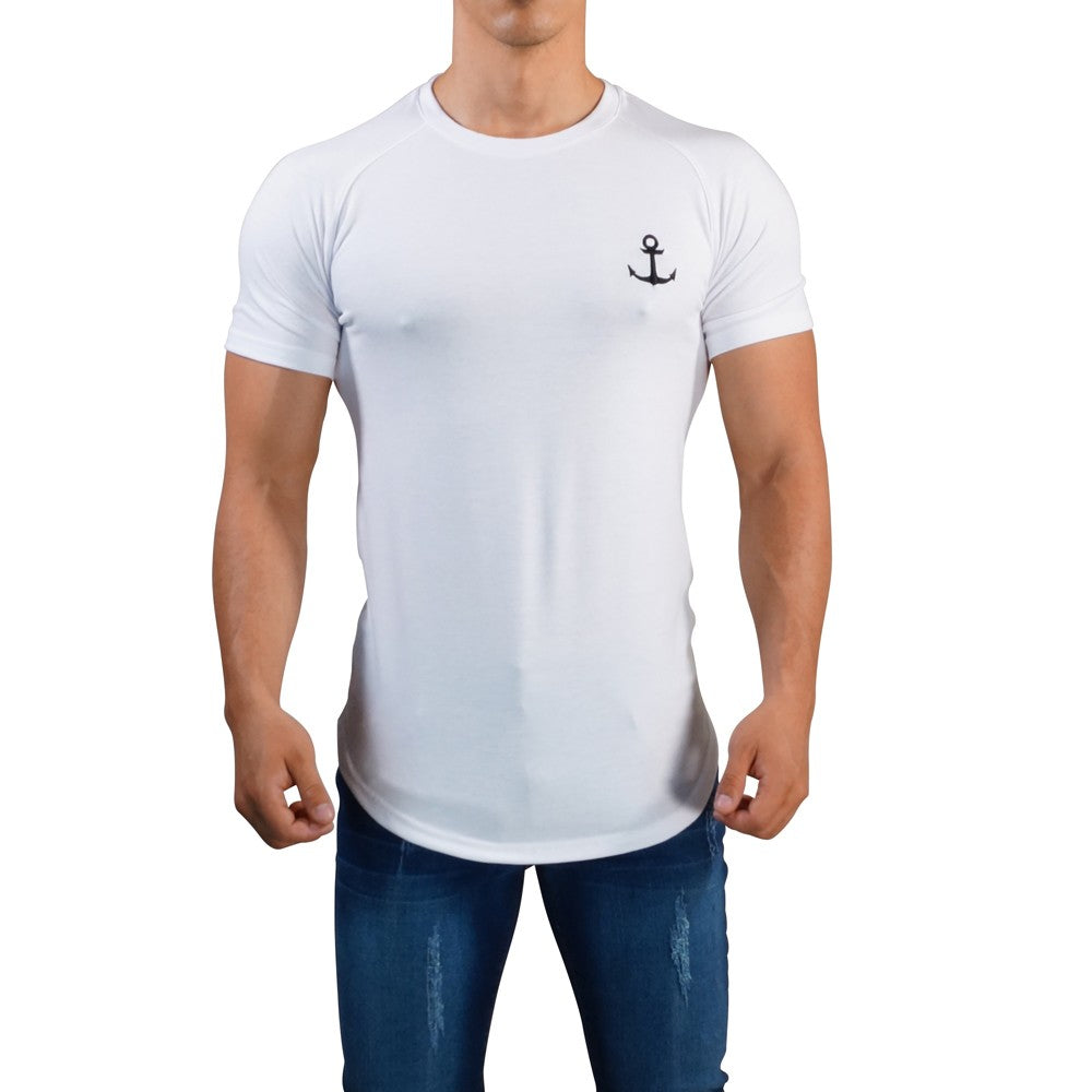 White Raglan T-shirt White Short Sleeve Black Logo
