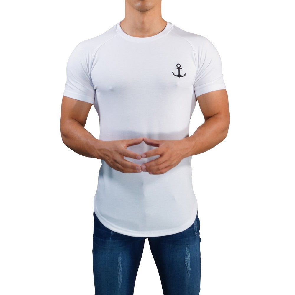 White Raglan T-shirt White Short Sleeve Black Logo