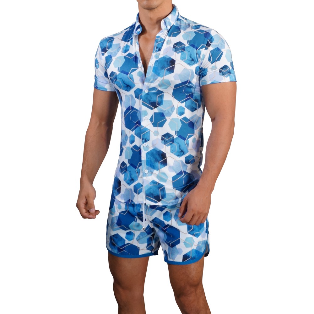Camisa Manga Corta Geometric Blanco