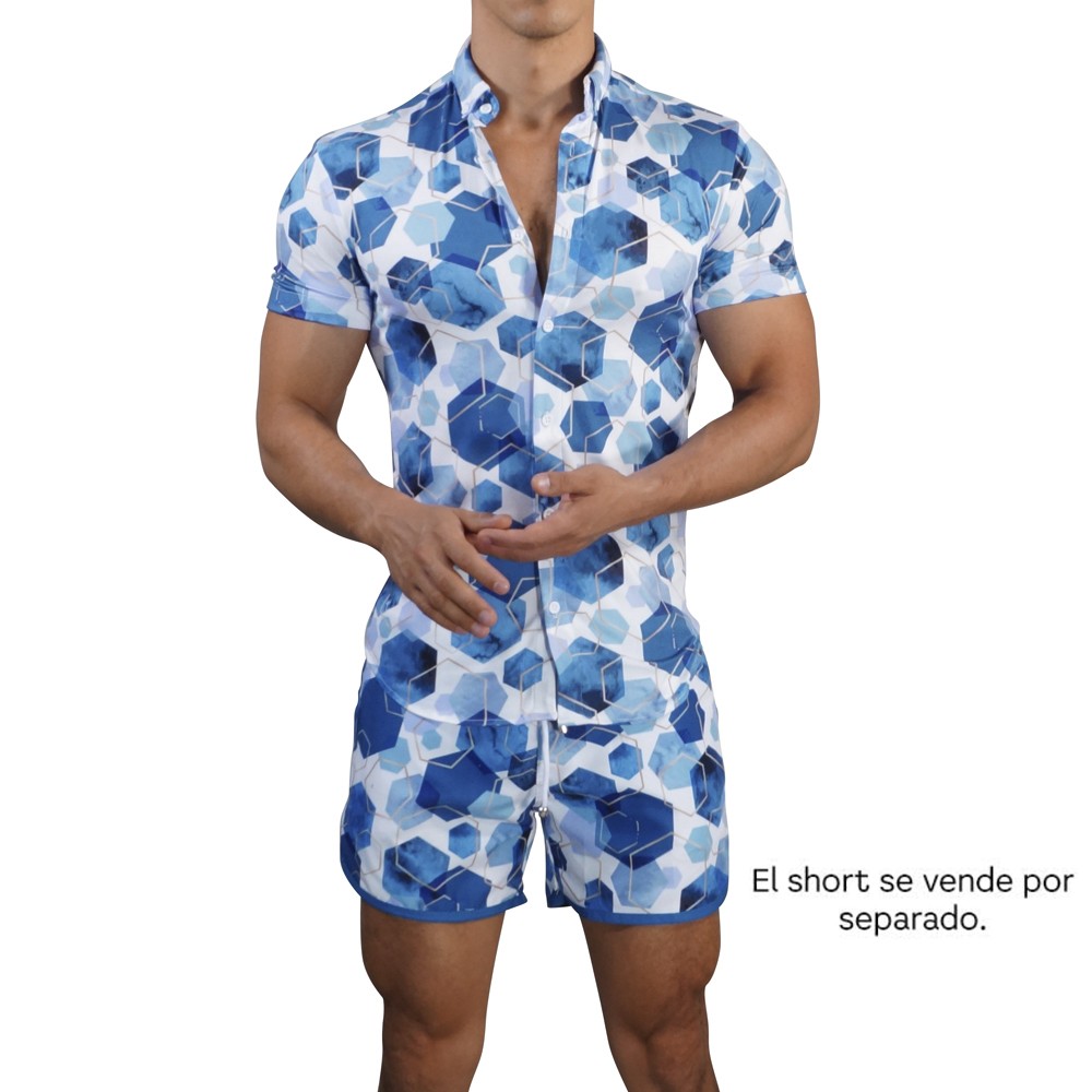 Camisa Manga Corta Geometric Blanco