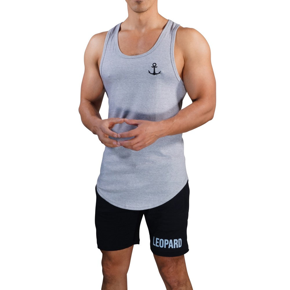 Gym Core Tank Gray Jasper Embroidered Black Anchor