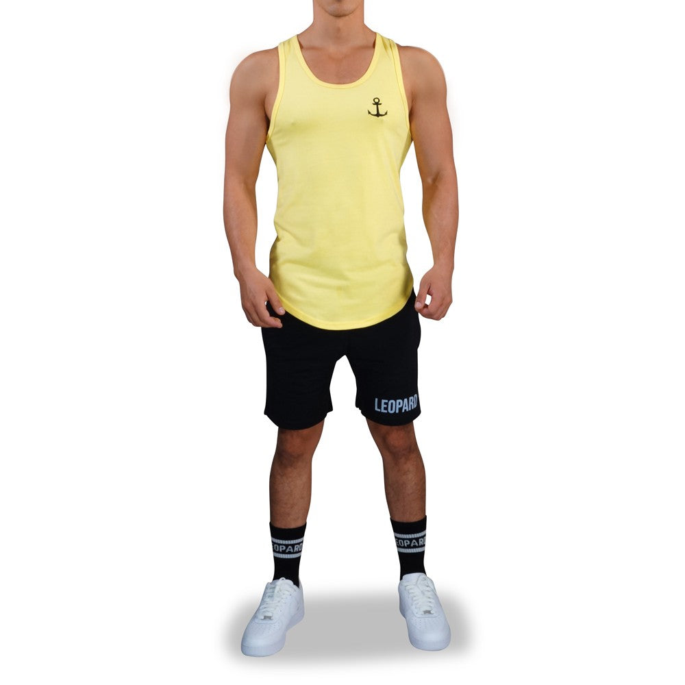 Gym Core Tank Acid Yellow Embroidered Black Anchor