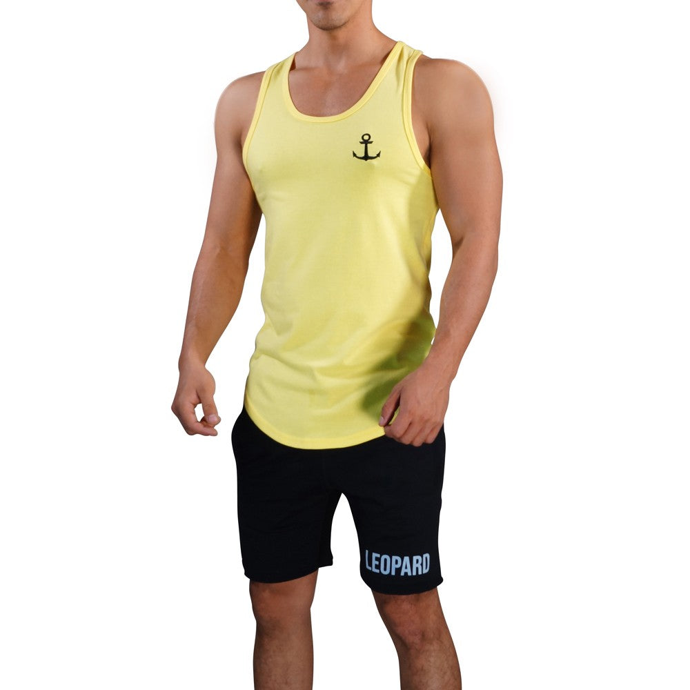 Gym Core Tank Acid Yellow Embroidered Black Anchor