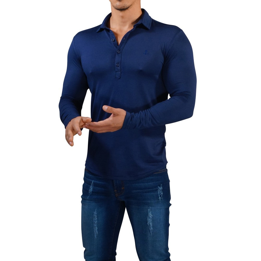 Sateen Luxe Polo Shirt Manga Larga Marino