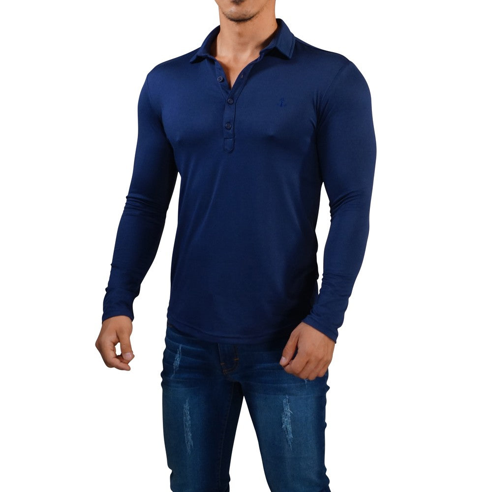 Sateen Luxe Polo Shirt Manga Larga Marino