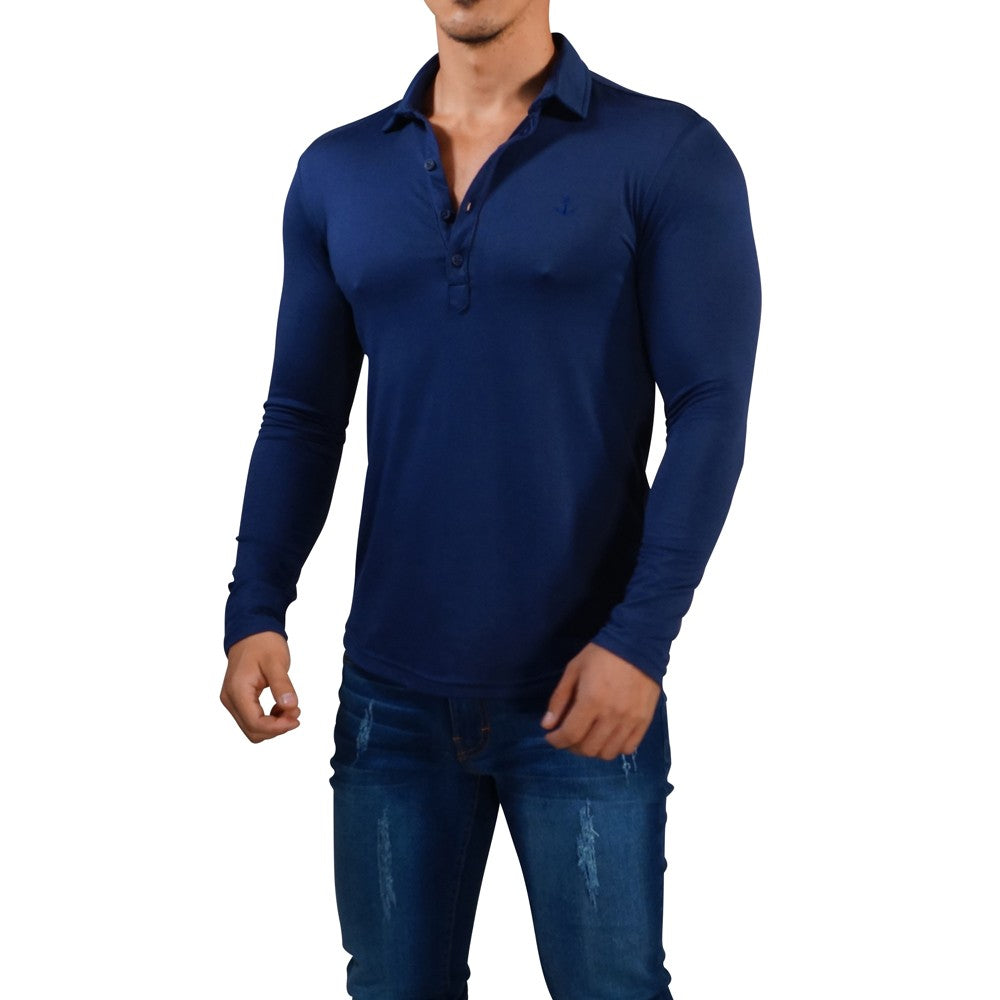 Sateen Luxe Polo Shirt Manga Larga Marino