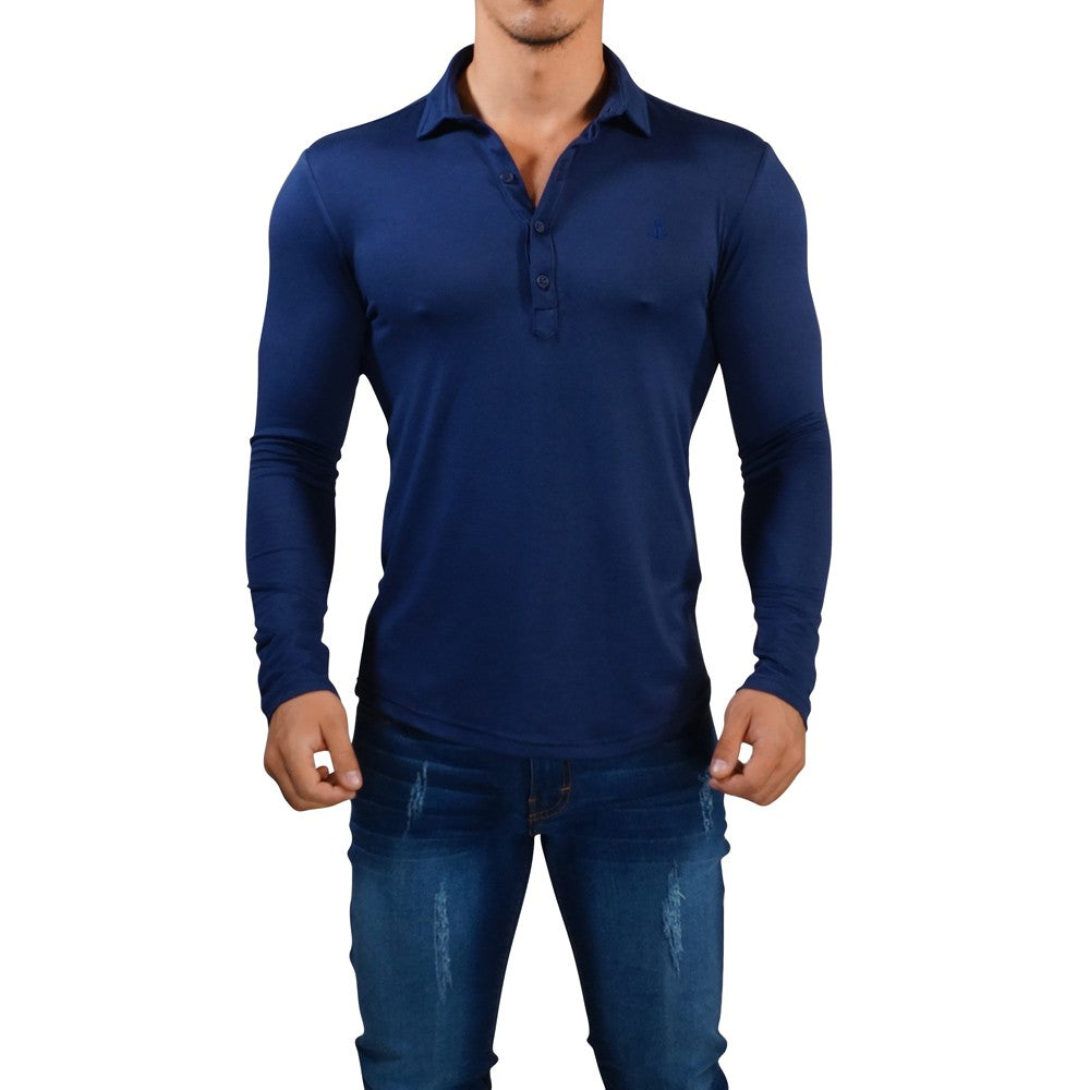 Sateen Luxe Polo Shirt Manga Larga Marino