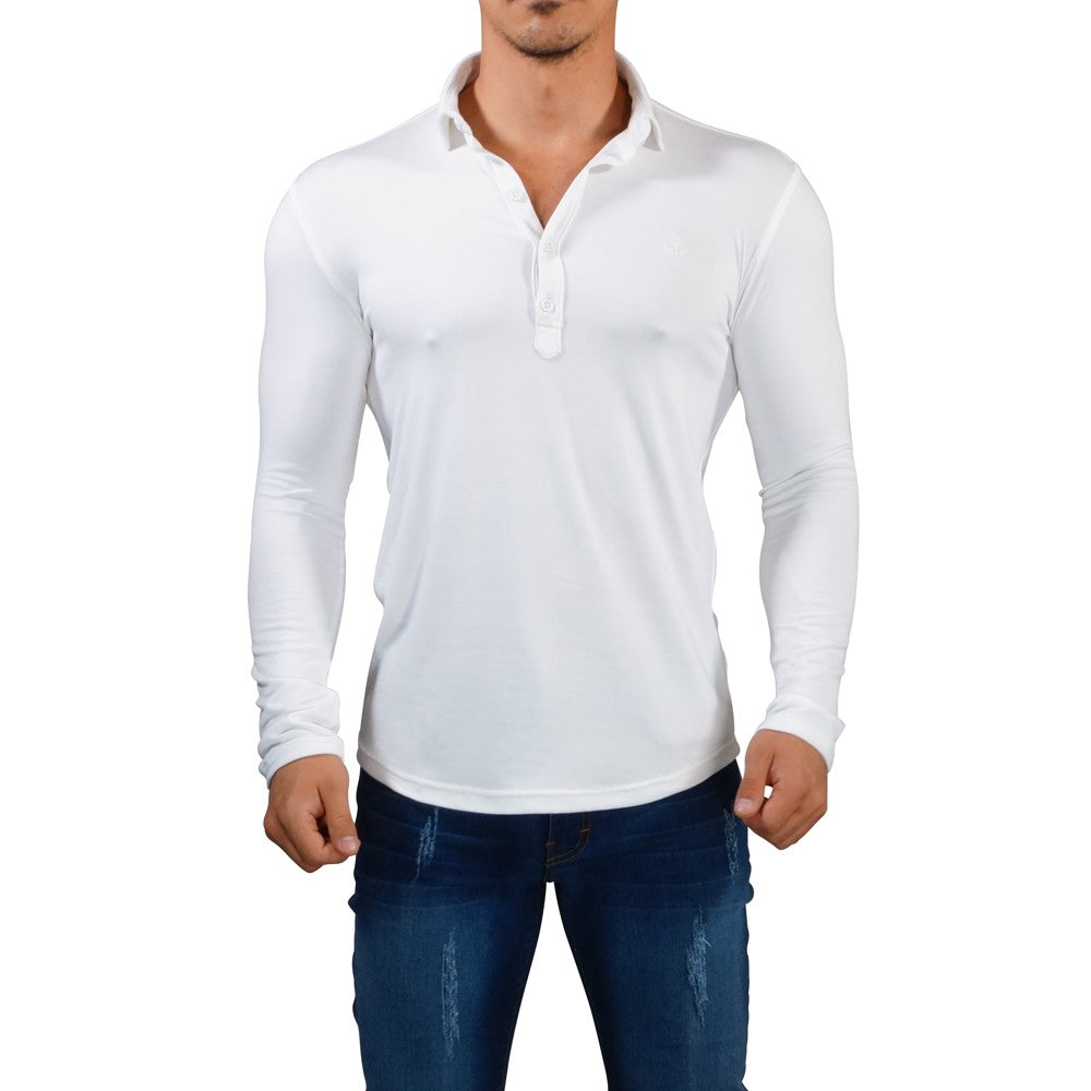 Sateen Luxe Polo Shirt Long Sleeve Cream