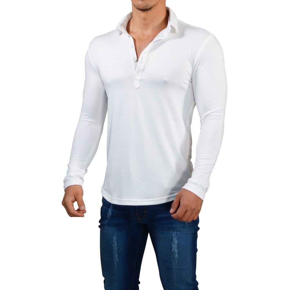 Sateen Luxe Polo Shirt Manga Larga Crema