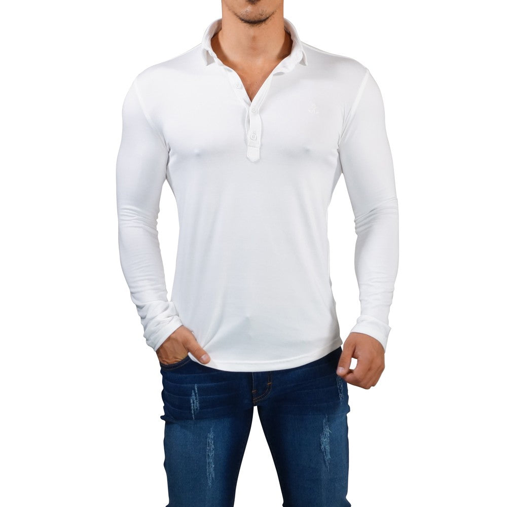 Sateen Luxe Polo Shirt Manga Larga Crema