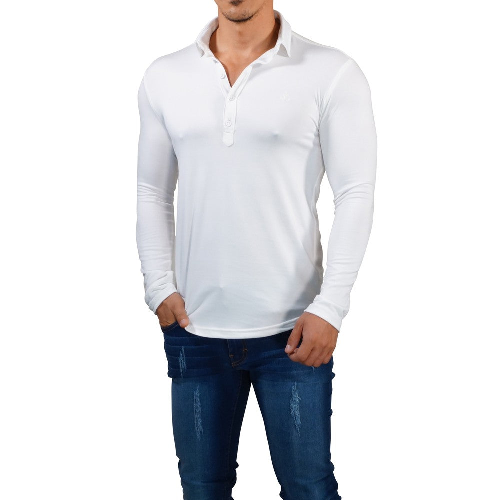 Sateen Luxe Polo Shirt Long Sleeve Cream