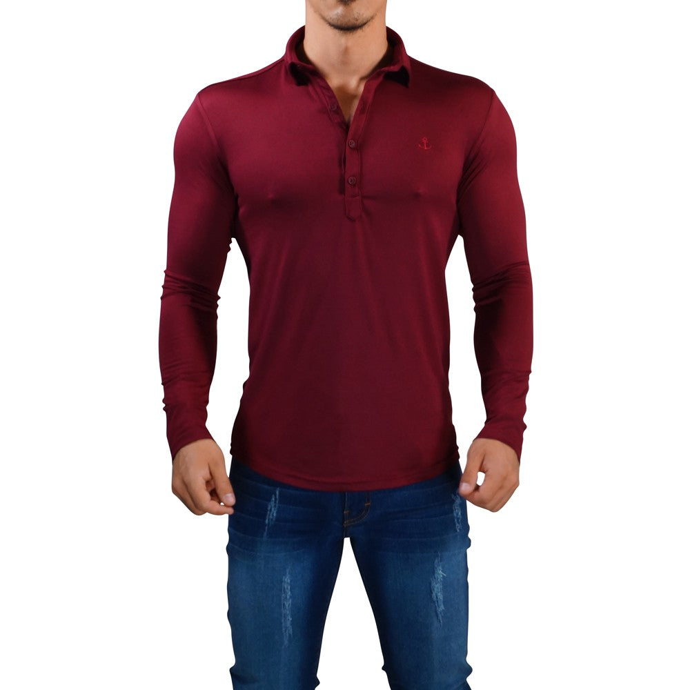 Sateen Luxe Polo Shirt Long Sleeve Wine