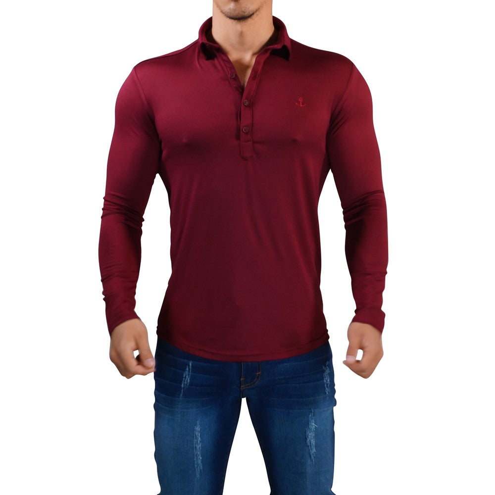 Sateen Luxe Polo Shirt Long Sleeve Wine