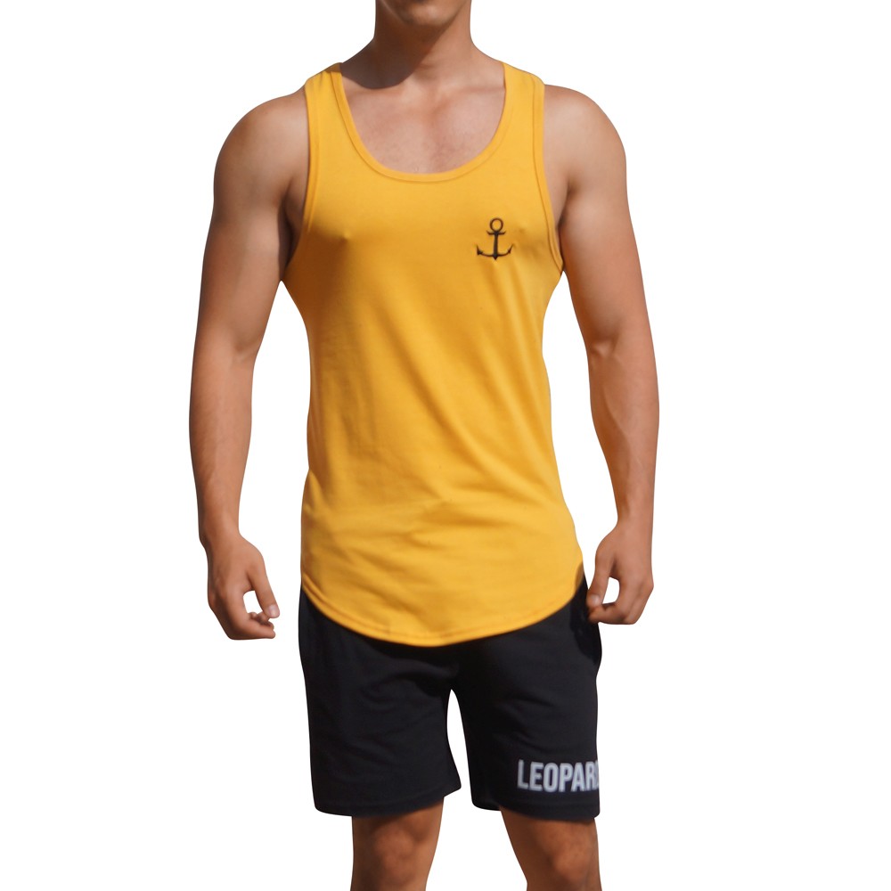 Gym Core Tank Amarillo Ancla Negra Bordada
