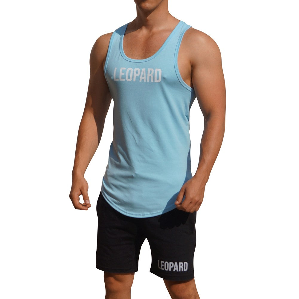 Gym Core Tank Azul Claro Big Logo Blanco