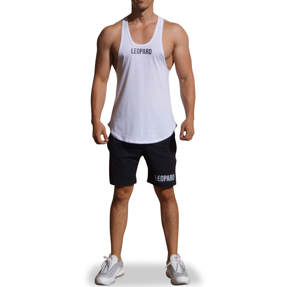 Gym Stringer Tank White Black Logo