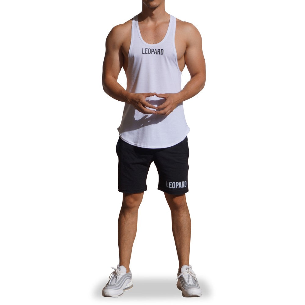 Gym Stringer Tank White Black Logo