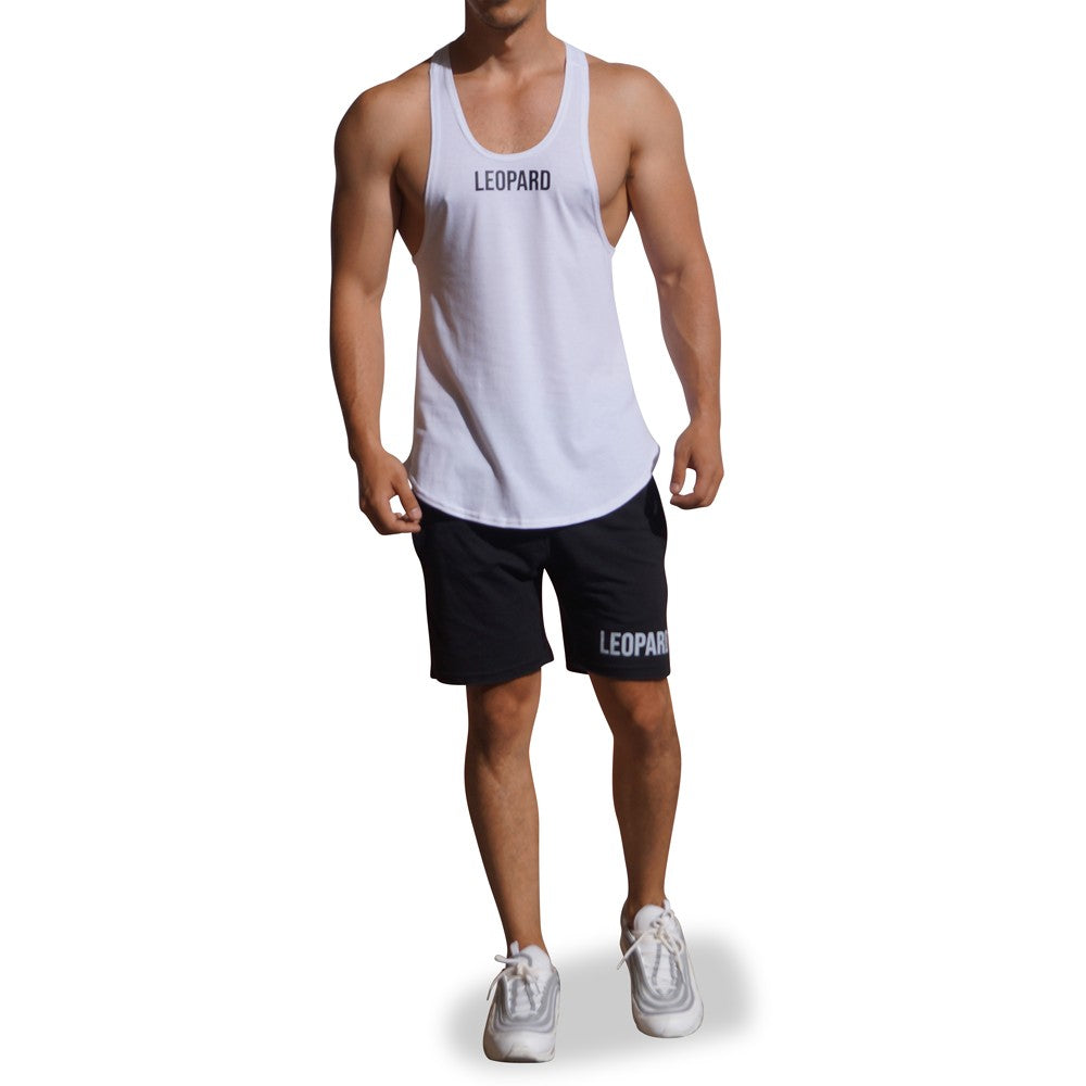 Gym Stringer Tank White Black Logo