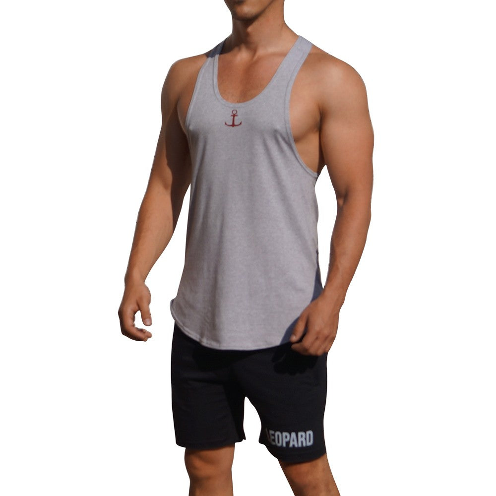 Gym Stringer Tank Gray Jasper Anchor Wine