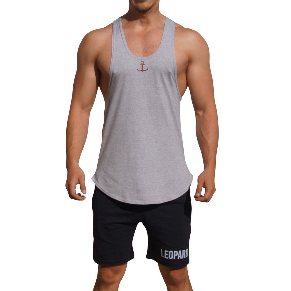 Gym Stringer Tank Gray Jasper Anchor Wine