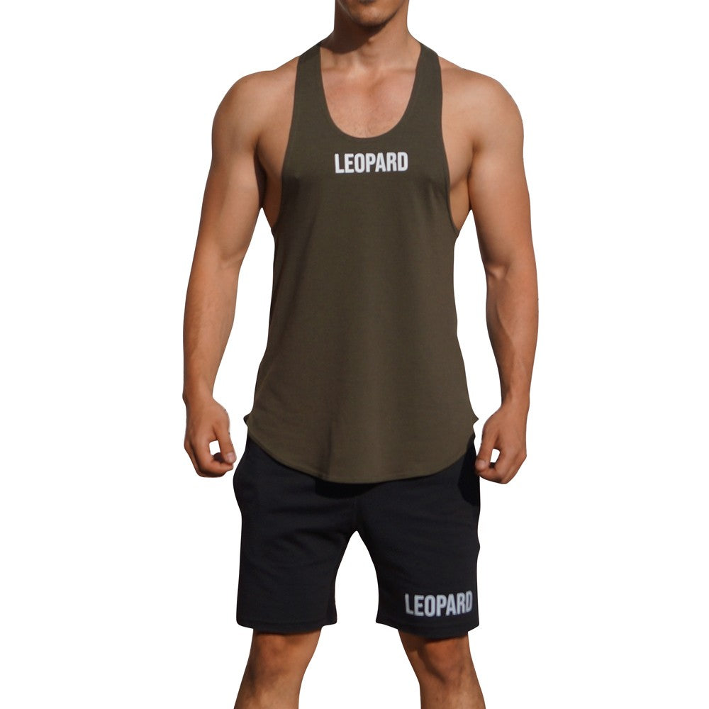 Gym Stringer Tank Verde Militar Logo Blanco